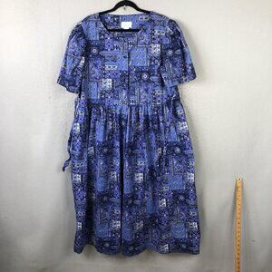 My Secret Shelf Dress Womens Large Blue Patchwork Paisley Modest Farmhouse